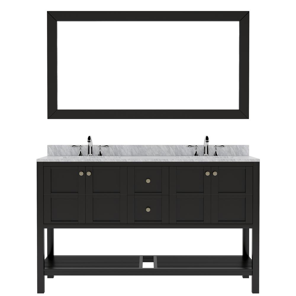 Winterfell 60" Vanity in Espresso with Marble Top and Sinks and Mirror ED-30060-WMRO-ES