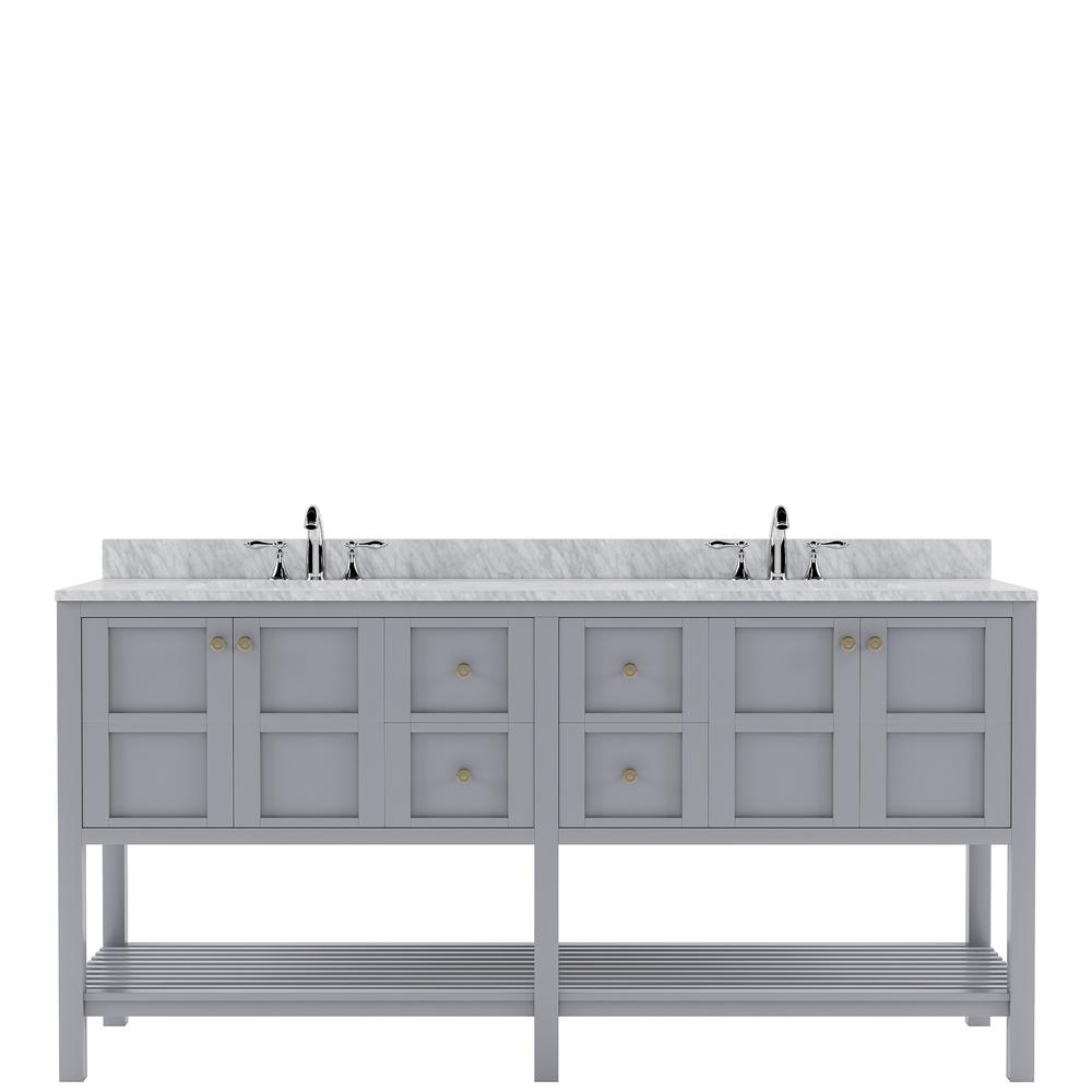 Winterfell 72" Bath Vanity in Gray with Marble Top and Round Sinks ED-30072-WMRO-GR-NM