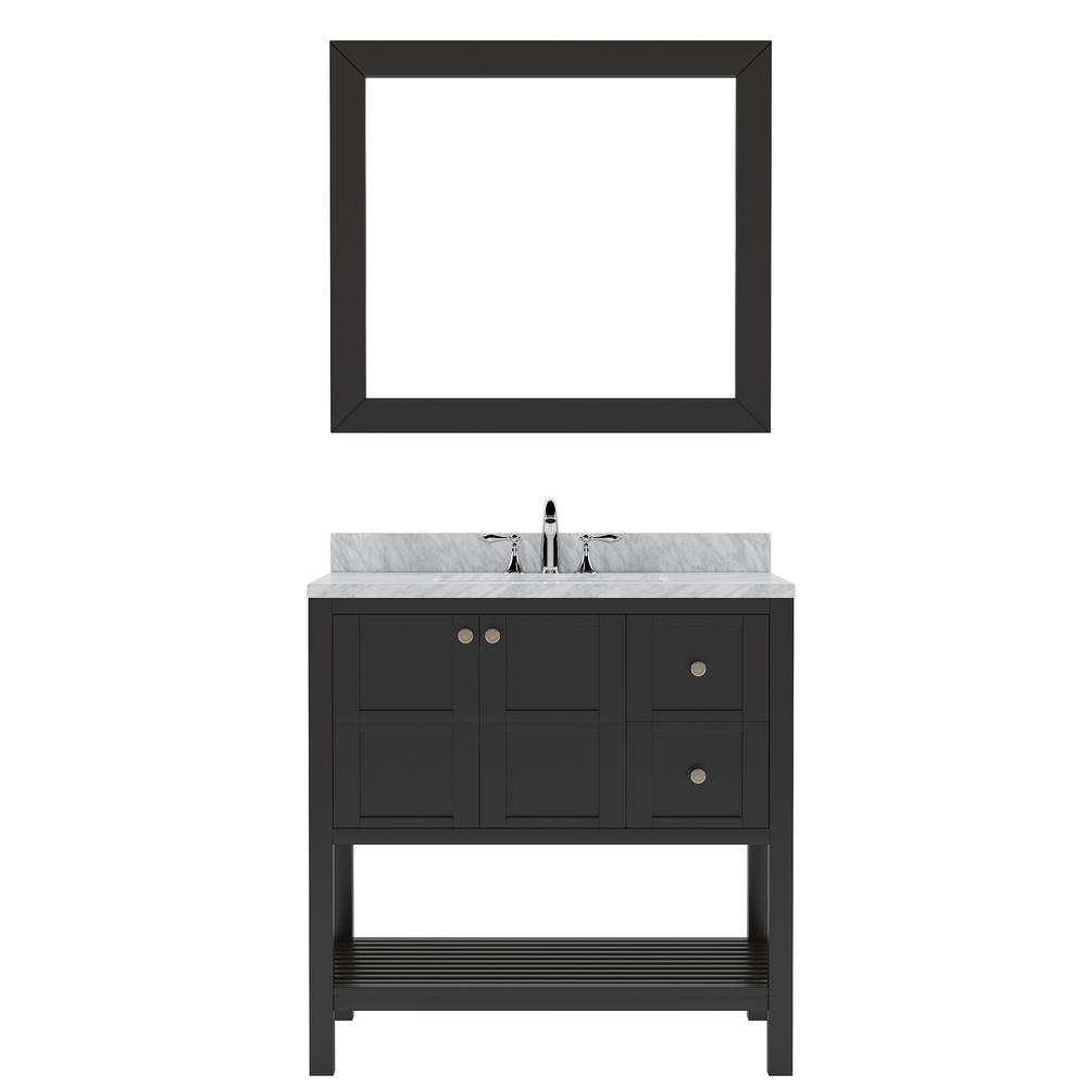 Winterfell 36" Vanity in Espresso with Marble Top and Sink and Mirror ES-30036-WMSQ-ES