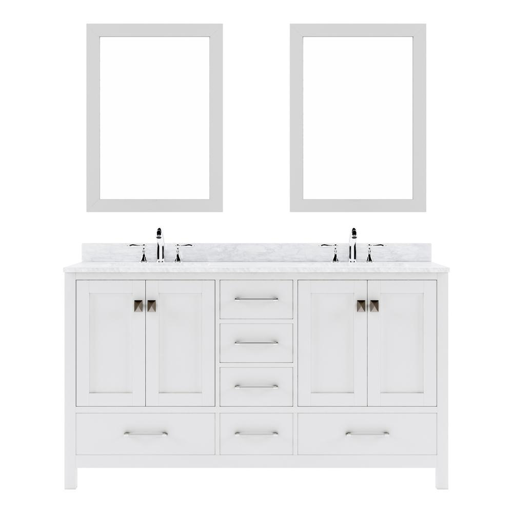 Caroline Avenue 60" Vanity in White with Top and Sinks and Mirror GD-50060-WMRO-WH-020