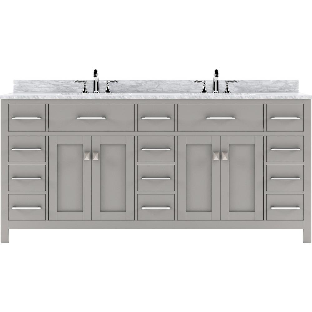 Caroline Parkway 72" Bath Vanity in Gray with Marble Top and Sinks MD-2172-WMRO-GR-NM