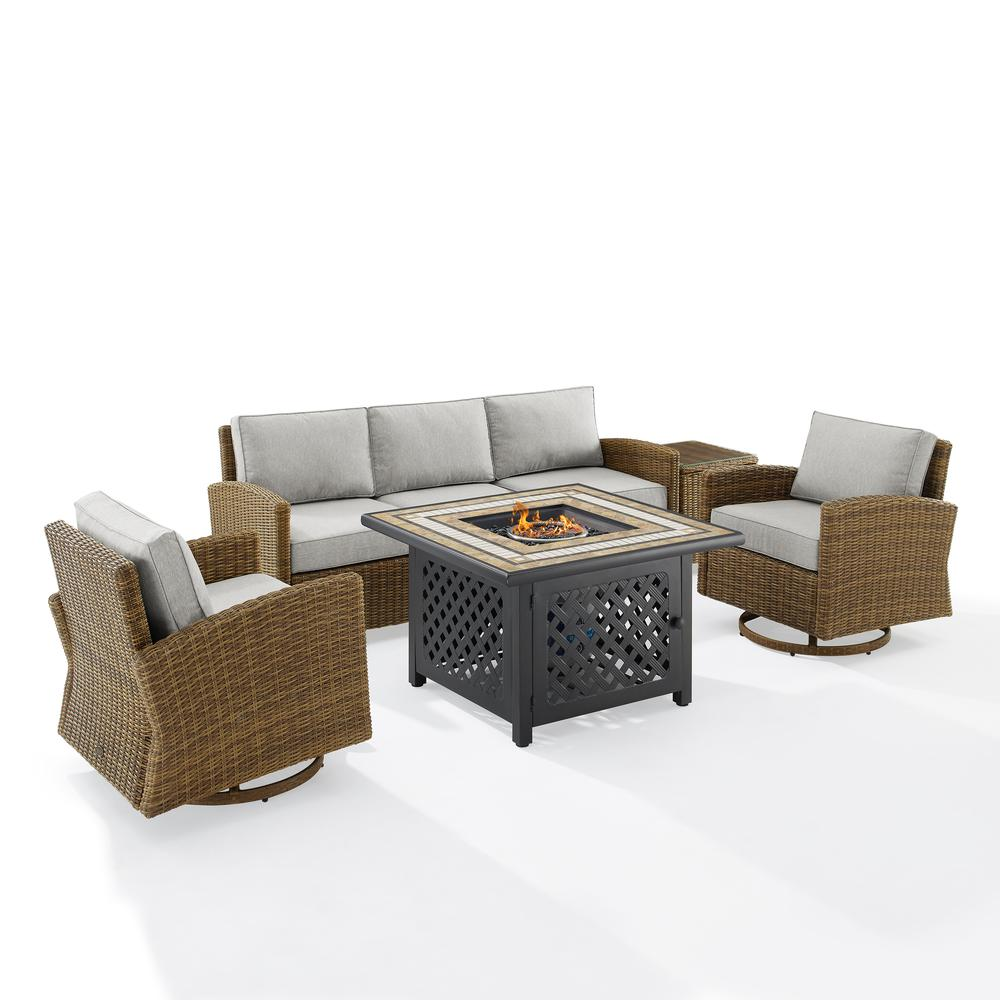 Bradenton 5Pc Swivel Rocker And Sofa Set W/Fire Table - Gray