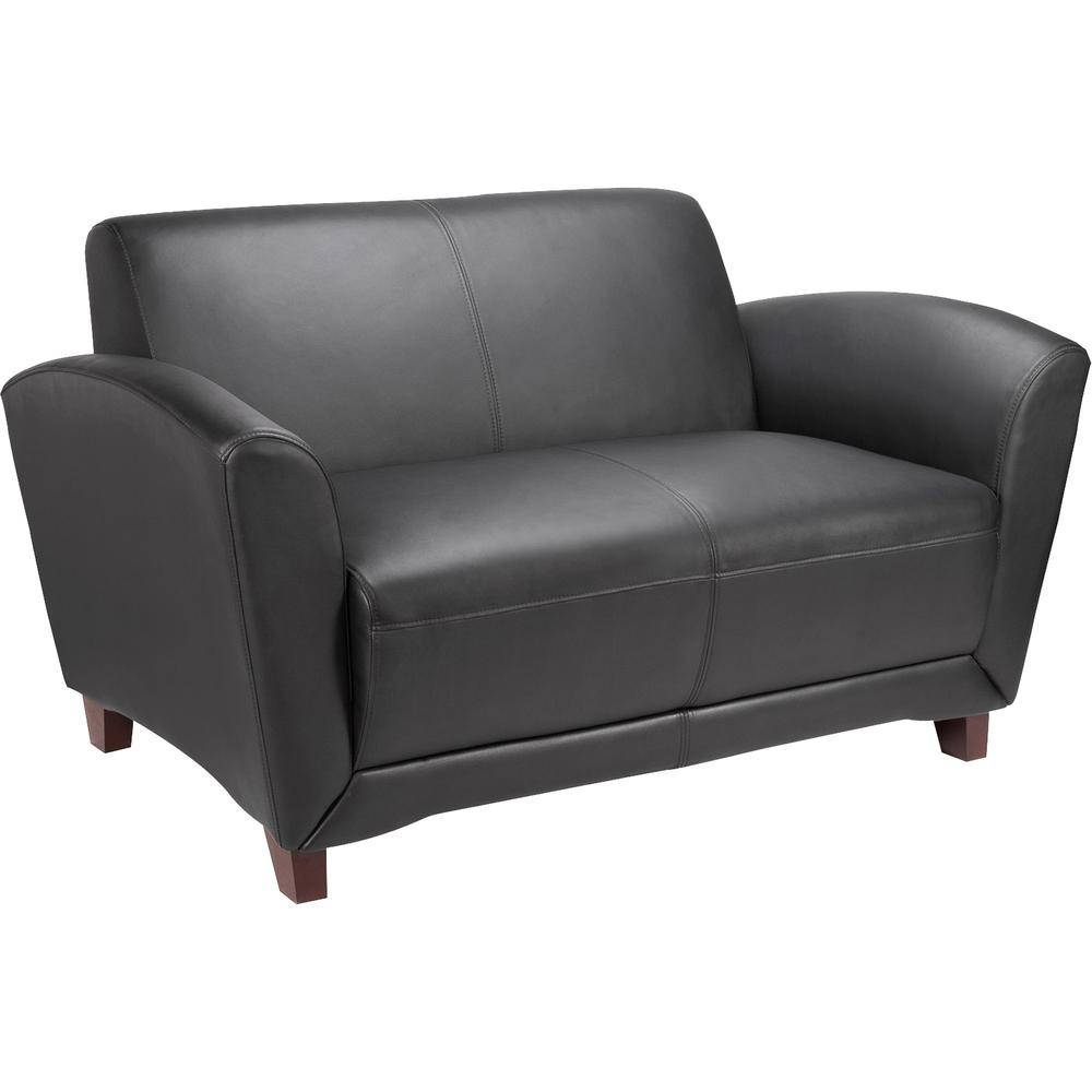 Lorell Reception Seating Collection Leather Loveseat - 55" x 34.5" x 31.3" - Leather Black Seat - 1 Each