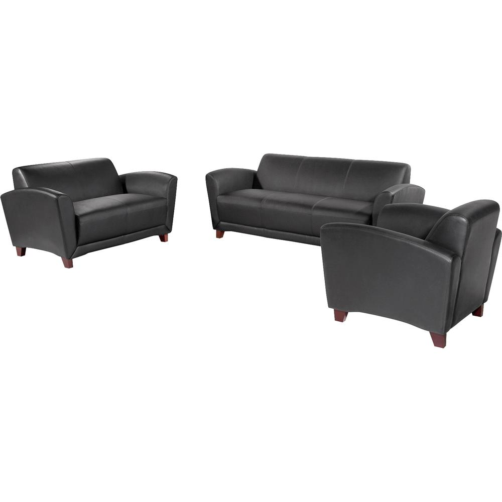 Lorell Reception Seating Collection Leather Loveseat - 55" x 34.5" x 31.3" - Leather Black Seat - 1 Each