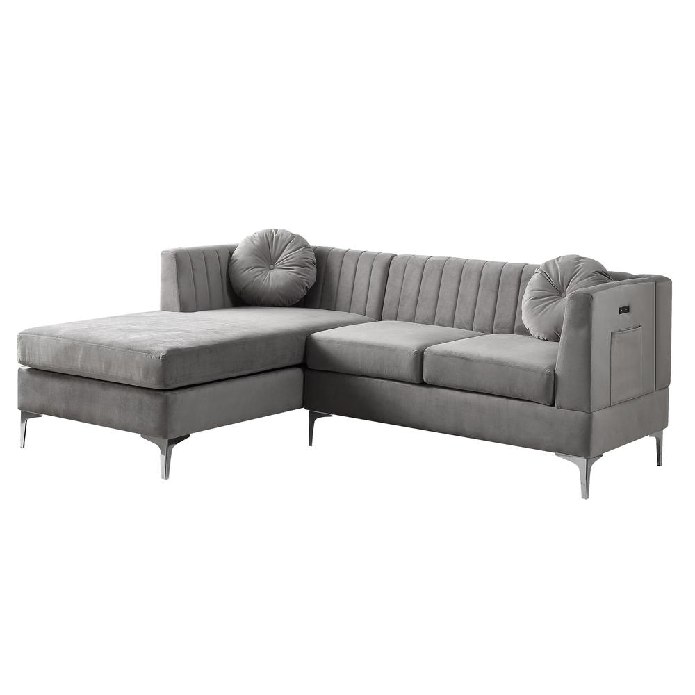 Chloe Black Velvet Sectional Sofa Chaise with USB Charging Port