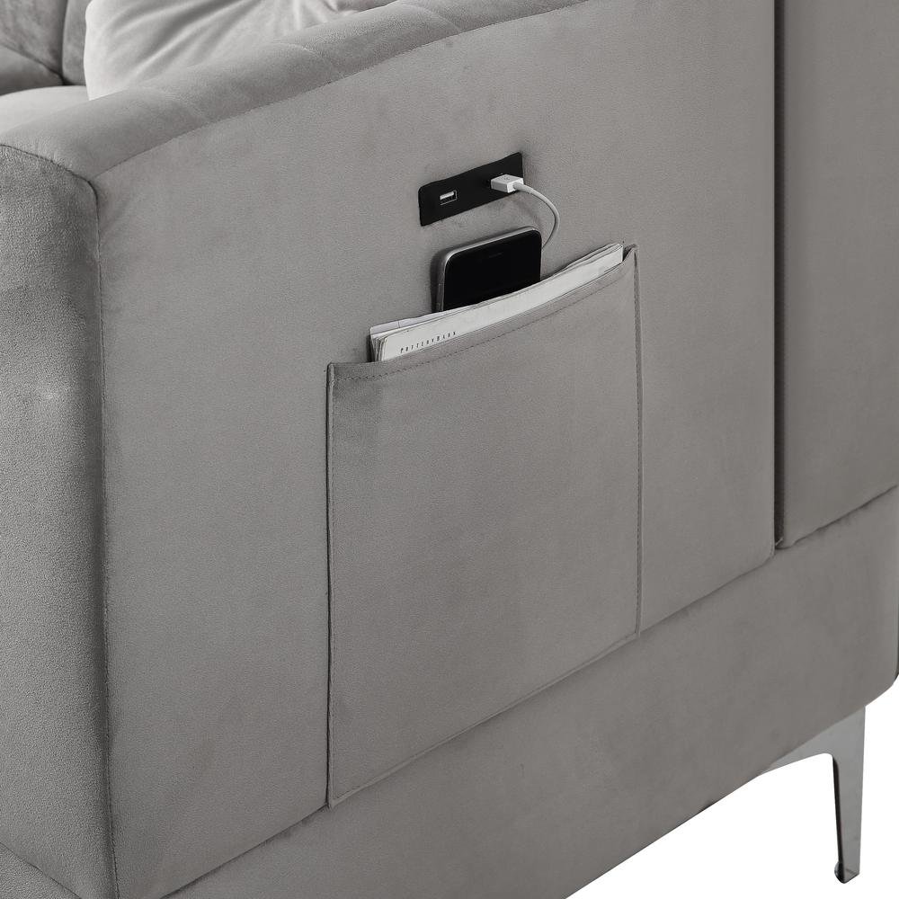 Chloe Black Velvet Sectional Sofa Chaise with USB Charging Port