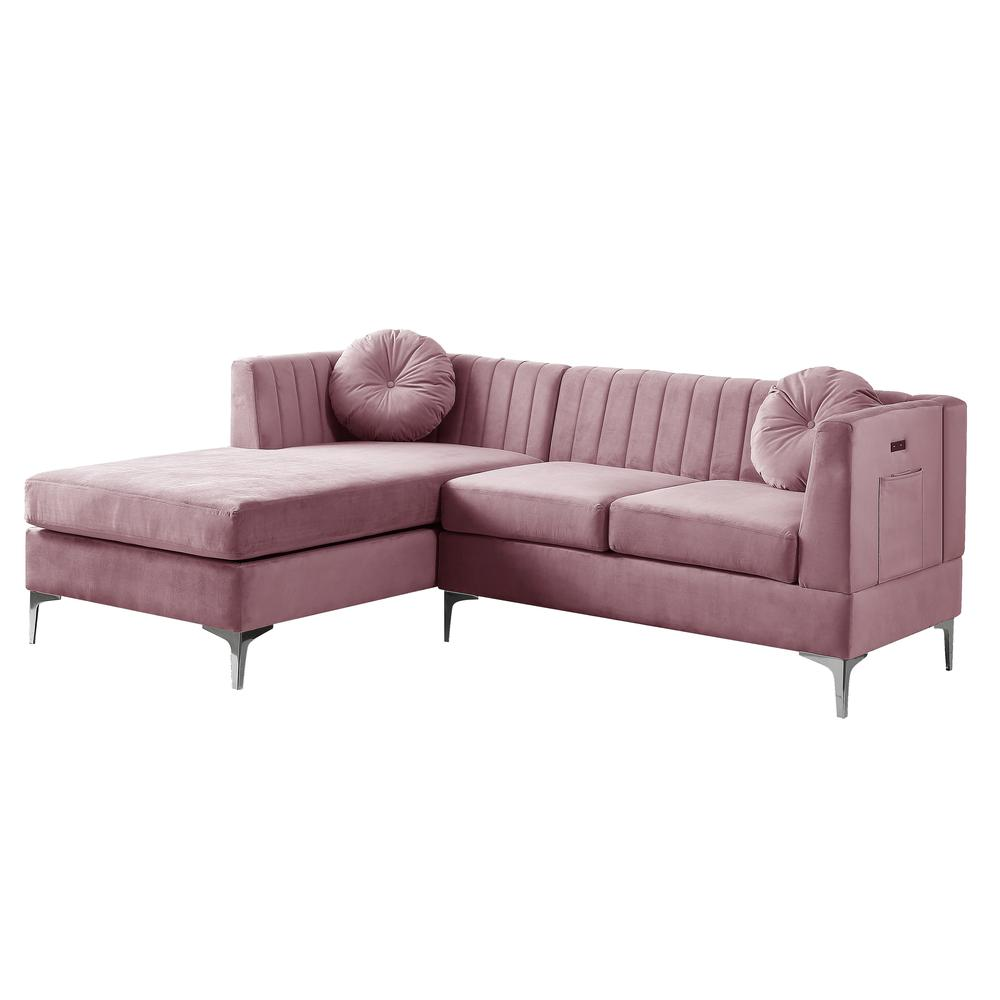 Chloe Black Velvet Sectional Sofa Chaise with USB Charging Port