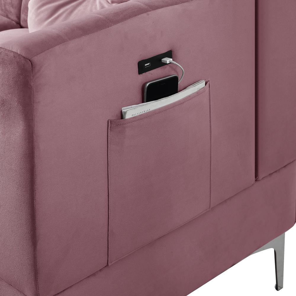 Chloe Black Velvet Sectional Sofa Chaise with USB Charging Port