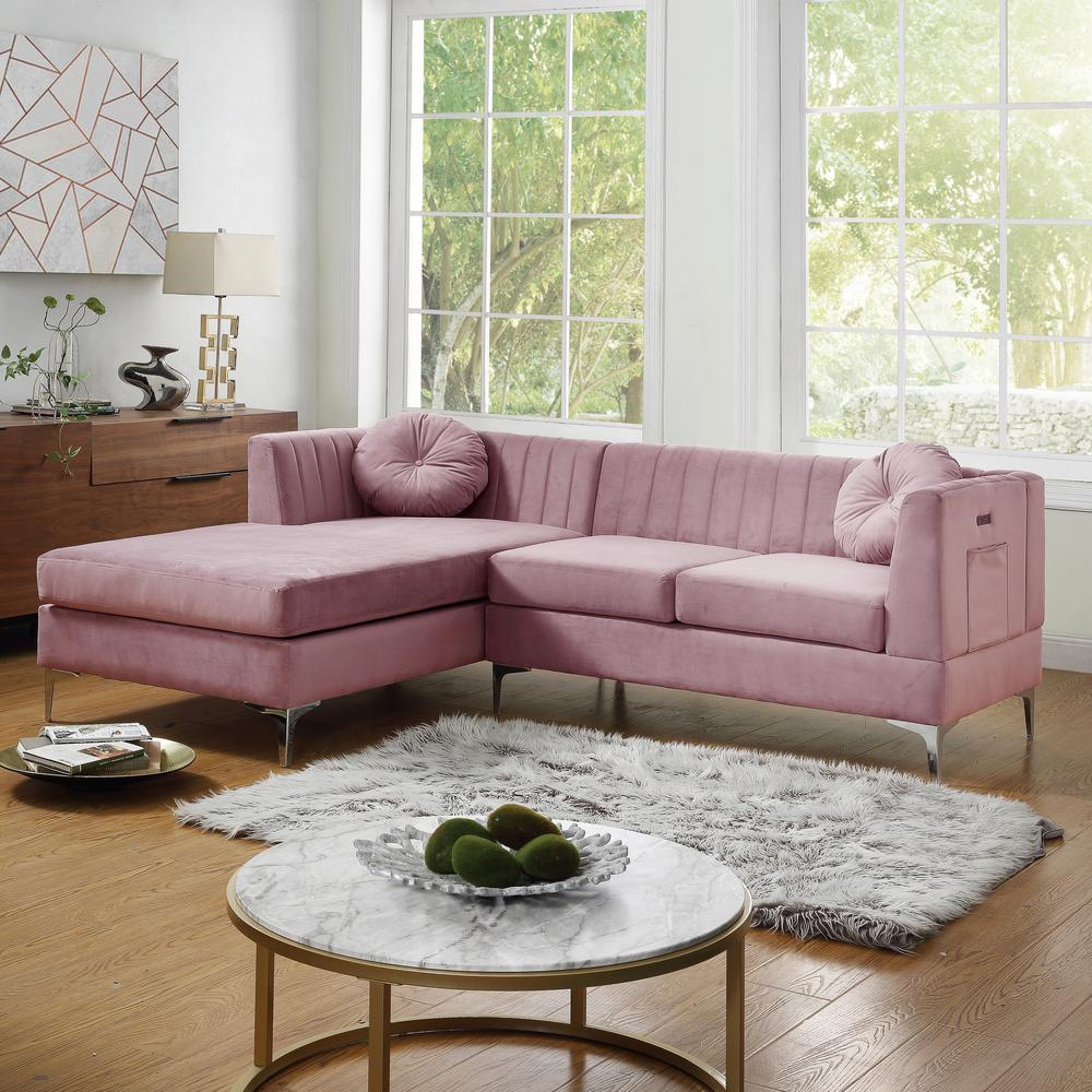 Chloe Black Velvet Sectional Sofa Chaise with USB Charging Port