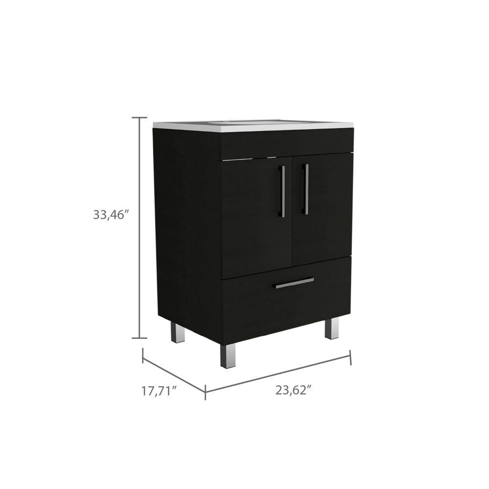 DEPOT E-SHOP Essential Single Bathroom Vanity, One Draw, Two-Door Cabinet, Four Legs-Black, For Bathroom