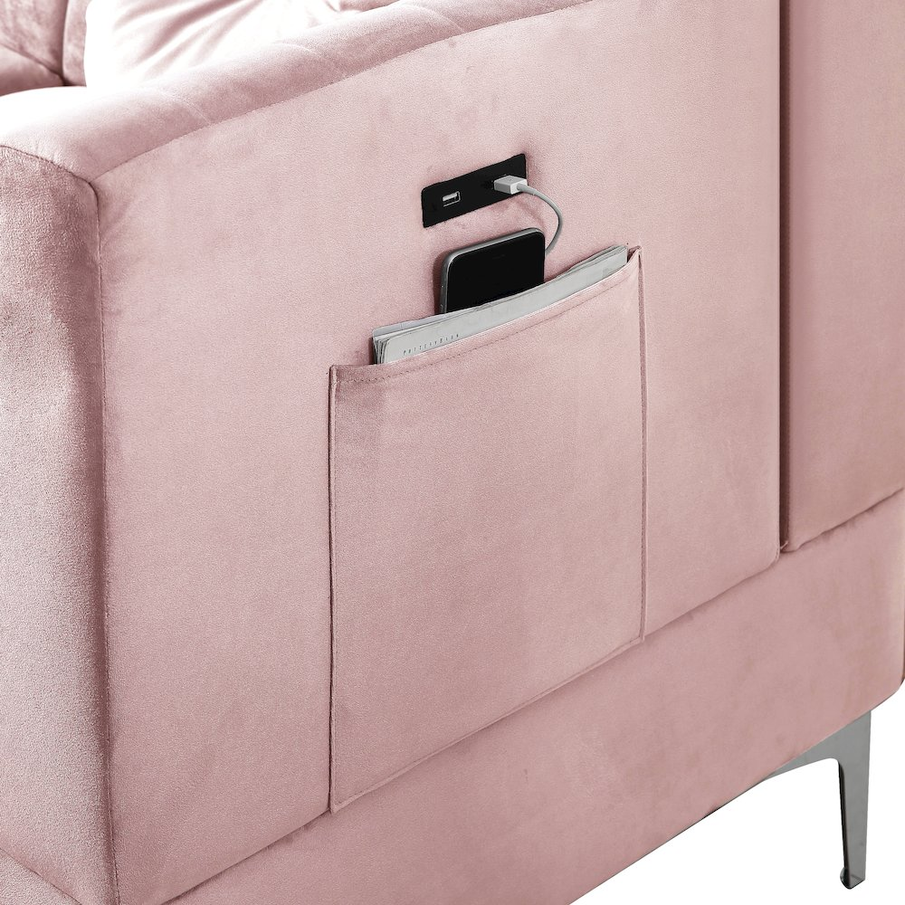 Chloe Black Velvet Sectional Sofa Chaise with USB Charging Port