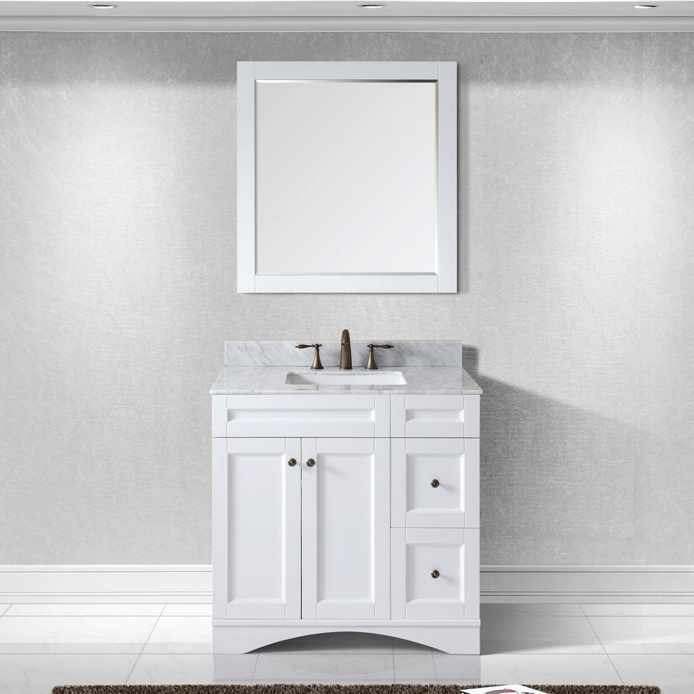 Elise 36" Bath Vanity in White with Marble Top and Sink and Mirror ES-32036-WMSQ-WH