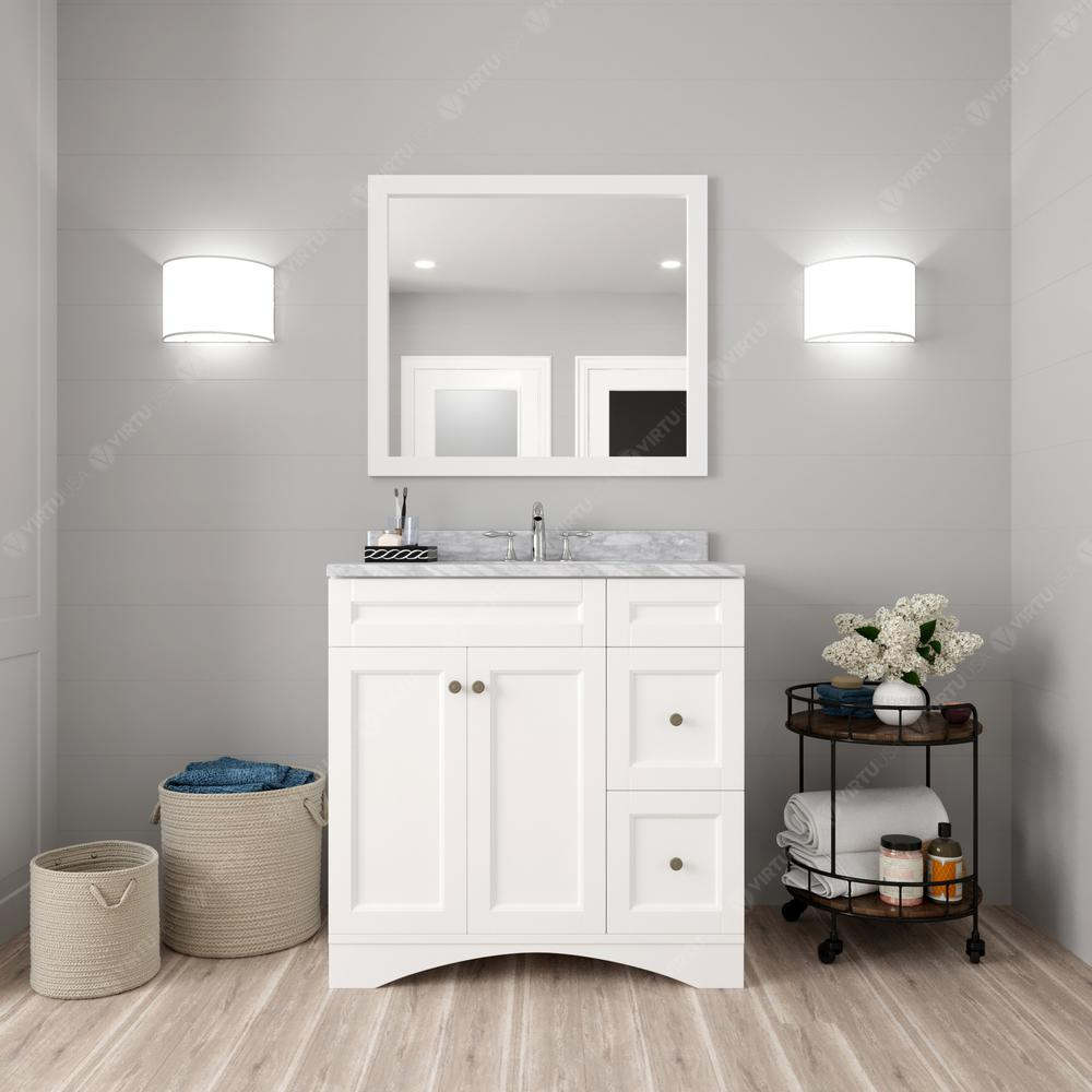 Elise 36" Bath Vanity in White with Marble Top and Sink and Mirror ES-32036-WMSQ-WH