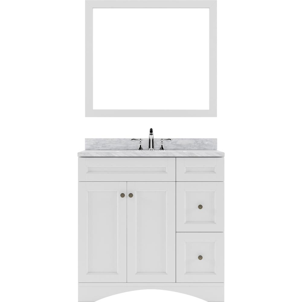 Elise 36" Bath Vanity in White with Marble Top and Sink and Mirror ES-32036-WMSQ-WH