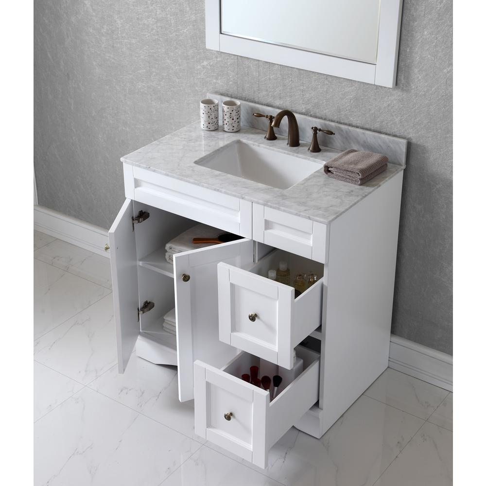Elise 36" Bath Vanity in White with Marble Top and Sink and Mirror ES-32036-WMSQ-WH