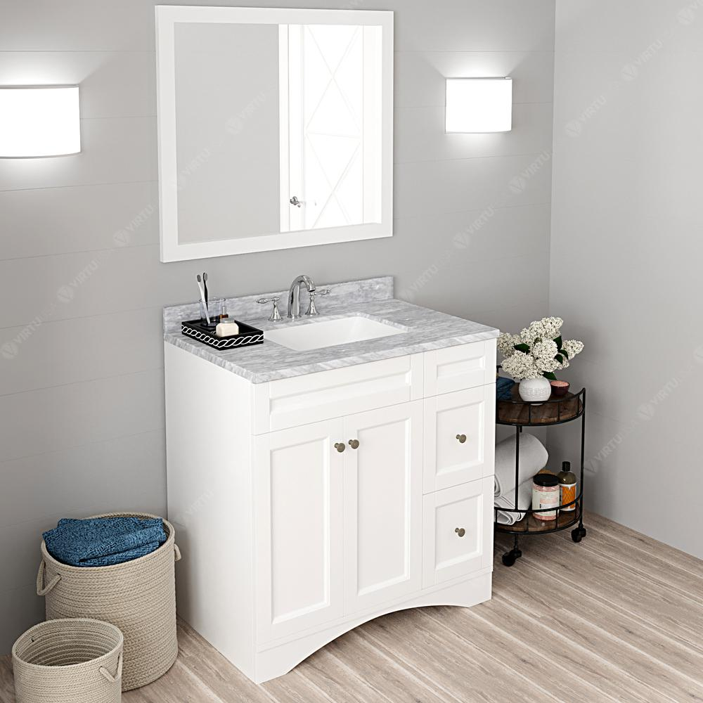 Elise 36" Bath Vanity in White with Marble Top and Sink and Mirror ES-32036-WMSQ-WH