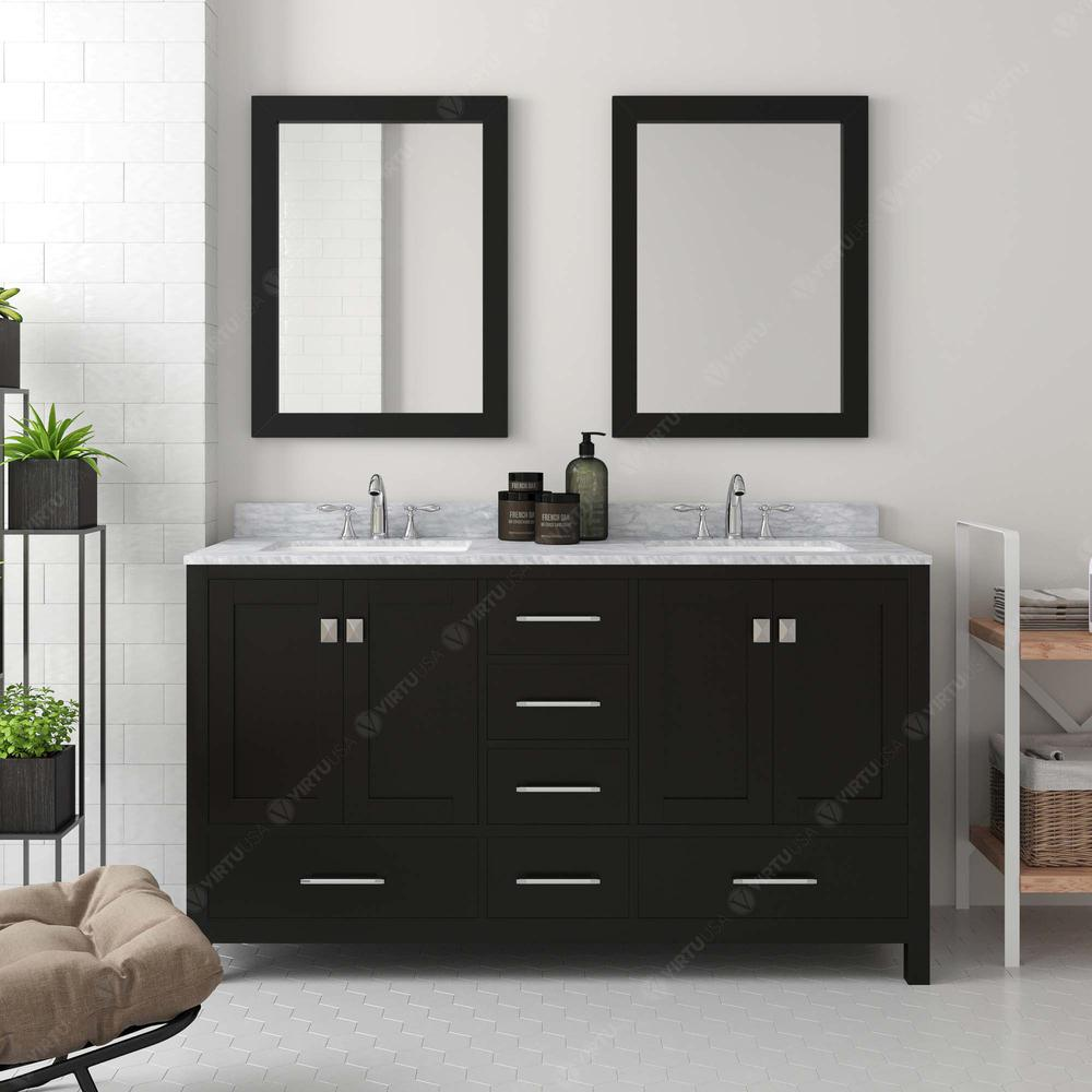 Caroline Avenue 60" Vanity in Espresso with Top and Sinks and Mirror GD-50060-WMRO-ES-020