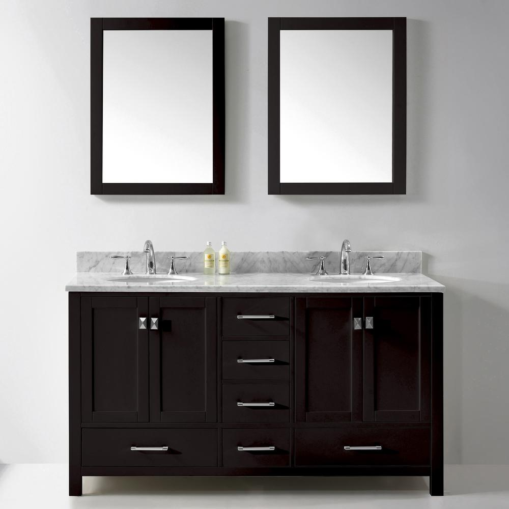 Caroline Avenue 60" Vanity in Espresso with Top and Sinks and Mirror GD-50060-WMRO-ES-020