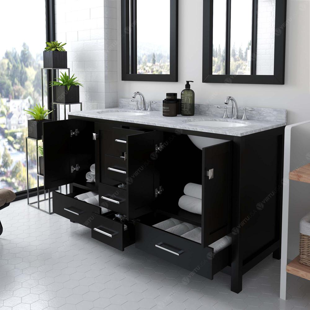 Caroline Avenue 60" Vanity in Espresso with Top and Sinks and Mirror GD-50060-WMRO-ES-020
