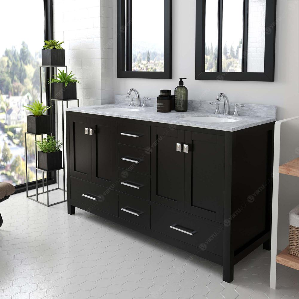 Caroline Avenue 60" Vanity in Espresso with Top and Sinks and Mirror GD-50060-WMRO-ES-020