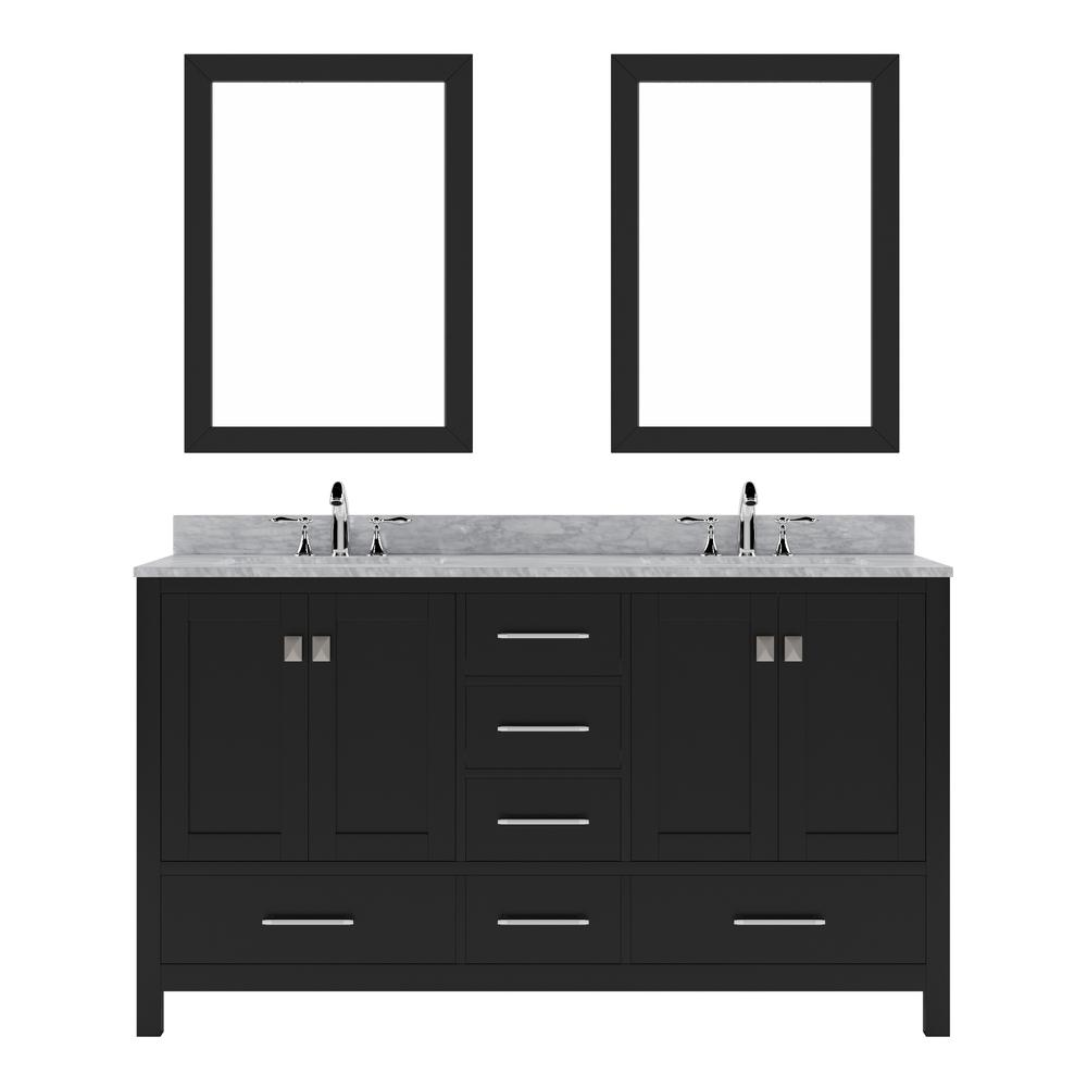 Caroline Avenue 60" Vanity in Espresso with Top and Sinks and Mirror GD-50060-WMRO-ES-020