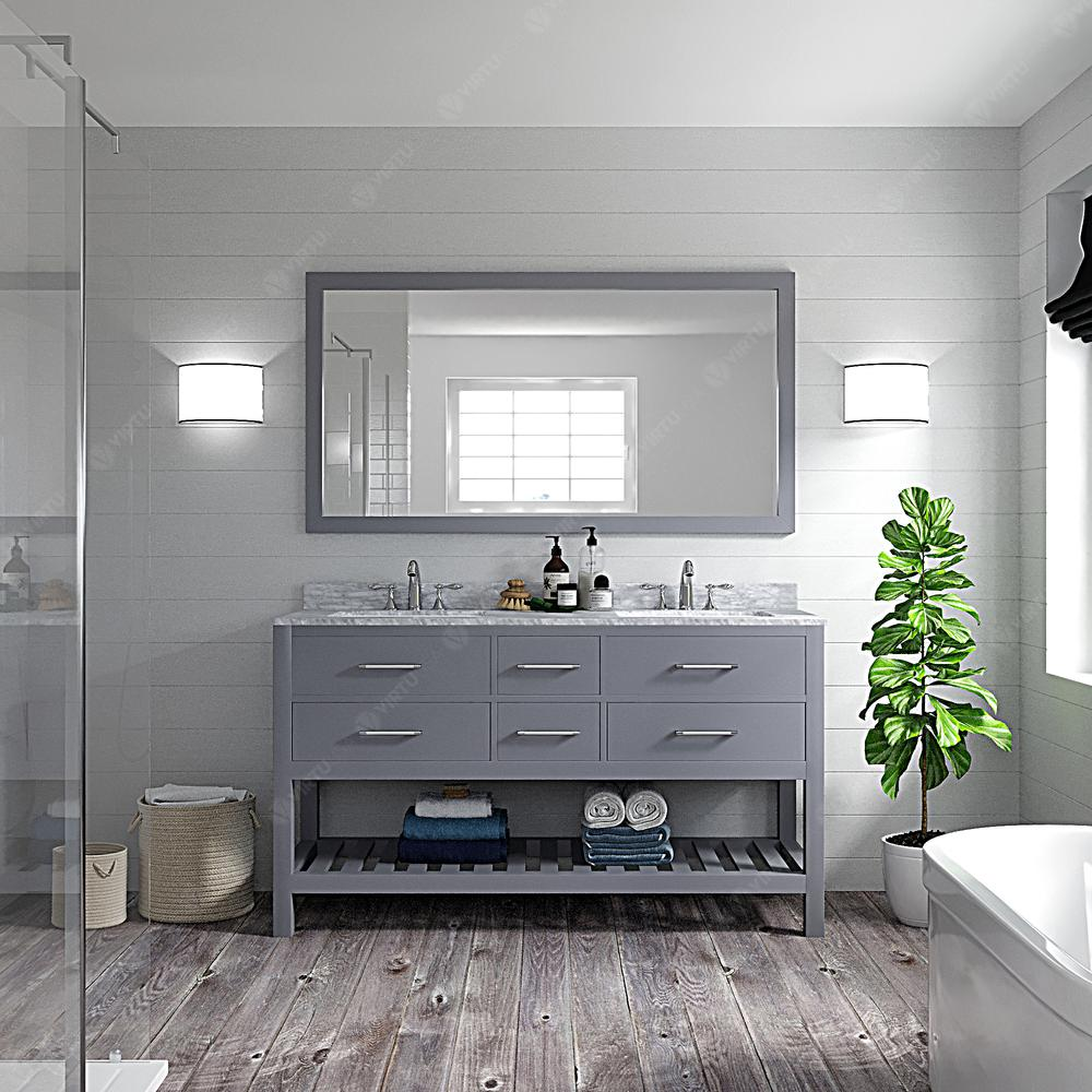 Caroline Estate 60" Vanity in Gray with Top and Sinks and Mirror MD-2260-WMSQ-GR-010