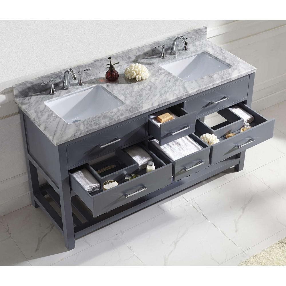 Caroline Estate 60" Vanity in Gray with Top and Sinks and Mirror MD-2260-WMSQ-GR-010
