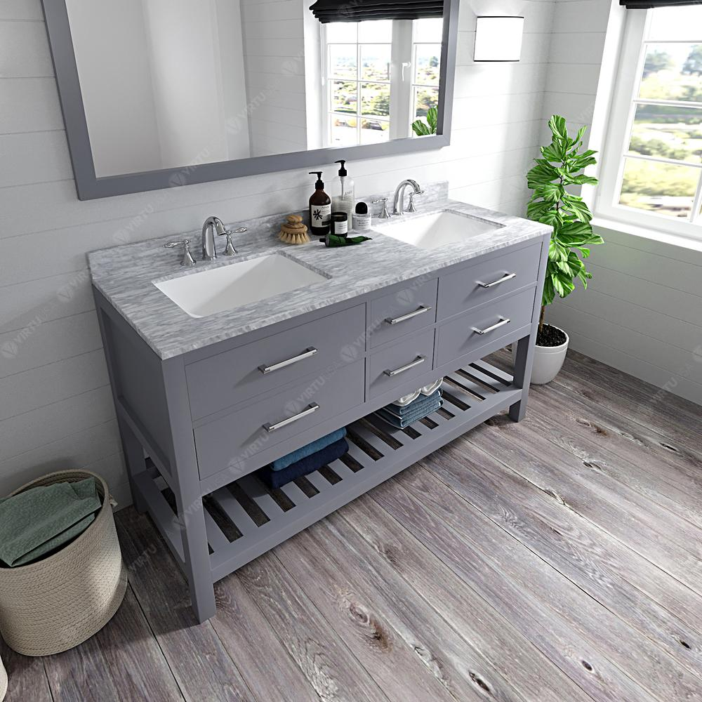 Caroline Estate 60" Vanity in Gray with Top and Sinks and Mirror MD-2260-WMSQ-GR-010