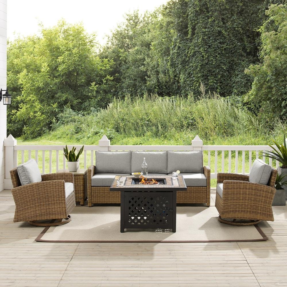 Bradenton 5Pc Swivel Rocker And Sofa Set W/Fire Table - Gray - The Room Store