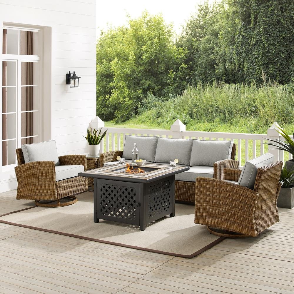 Bradenton 5Pc Swivel Rocker And Sofa Set W/Fire Table - Gray - The Room Store