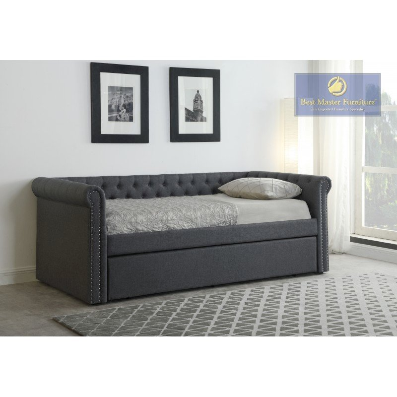 Grey Tufted Daybed with Trundle