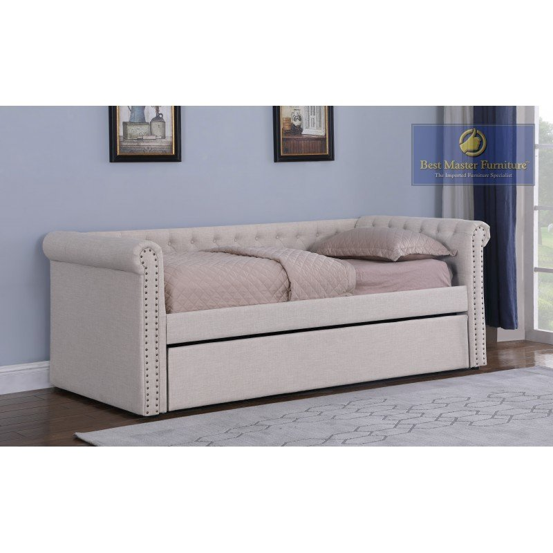 Beige Tufted Daybed with Trundle