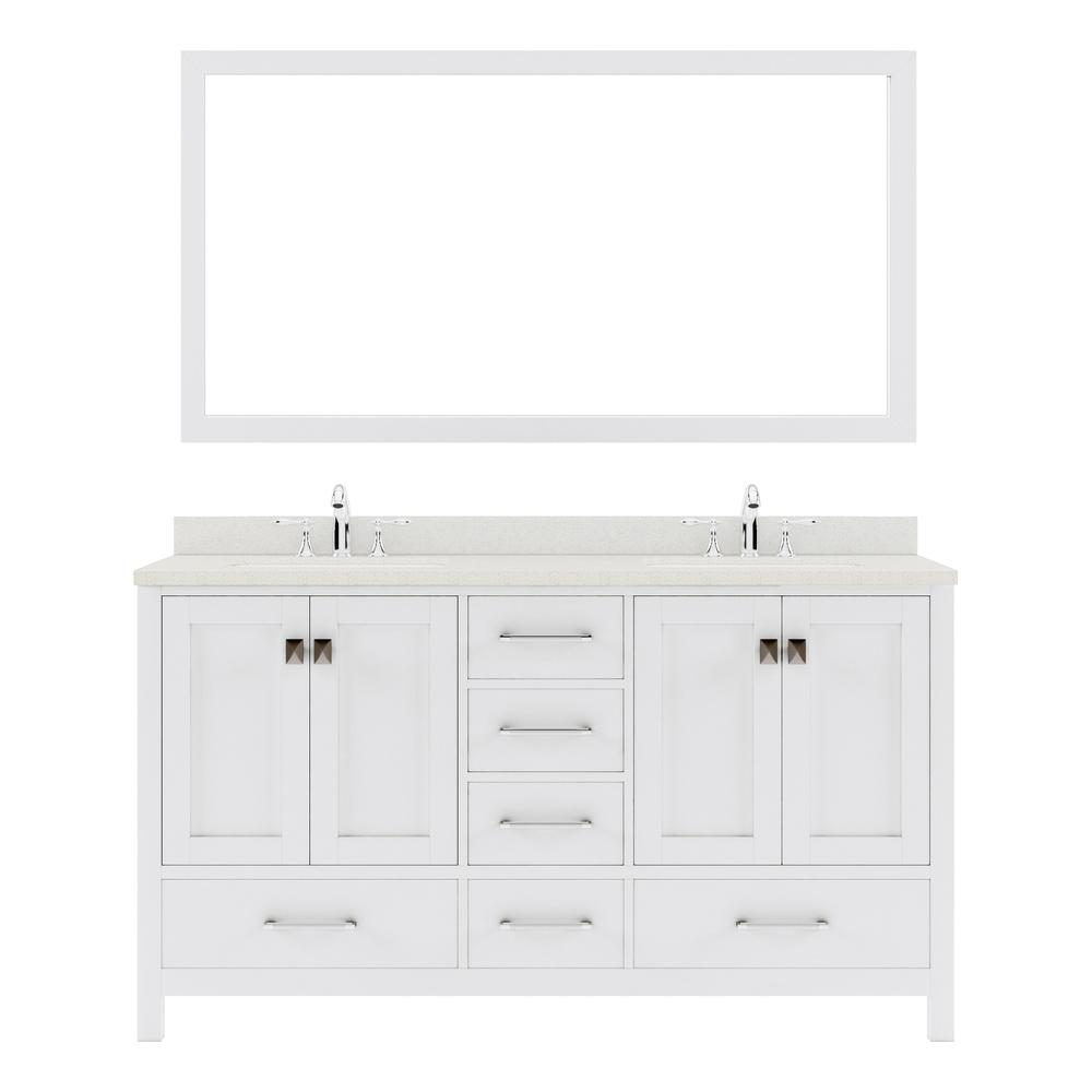 Caroline Avenue 60" Vanity in White with Top and Sinks and Mirror GD-50060-DWQSQ-WH