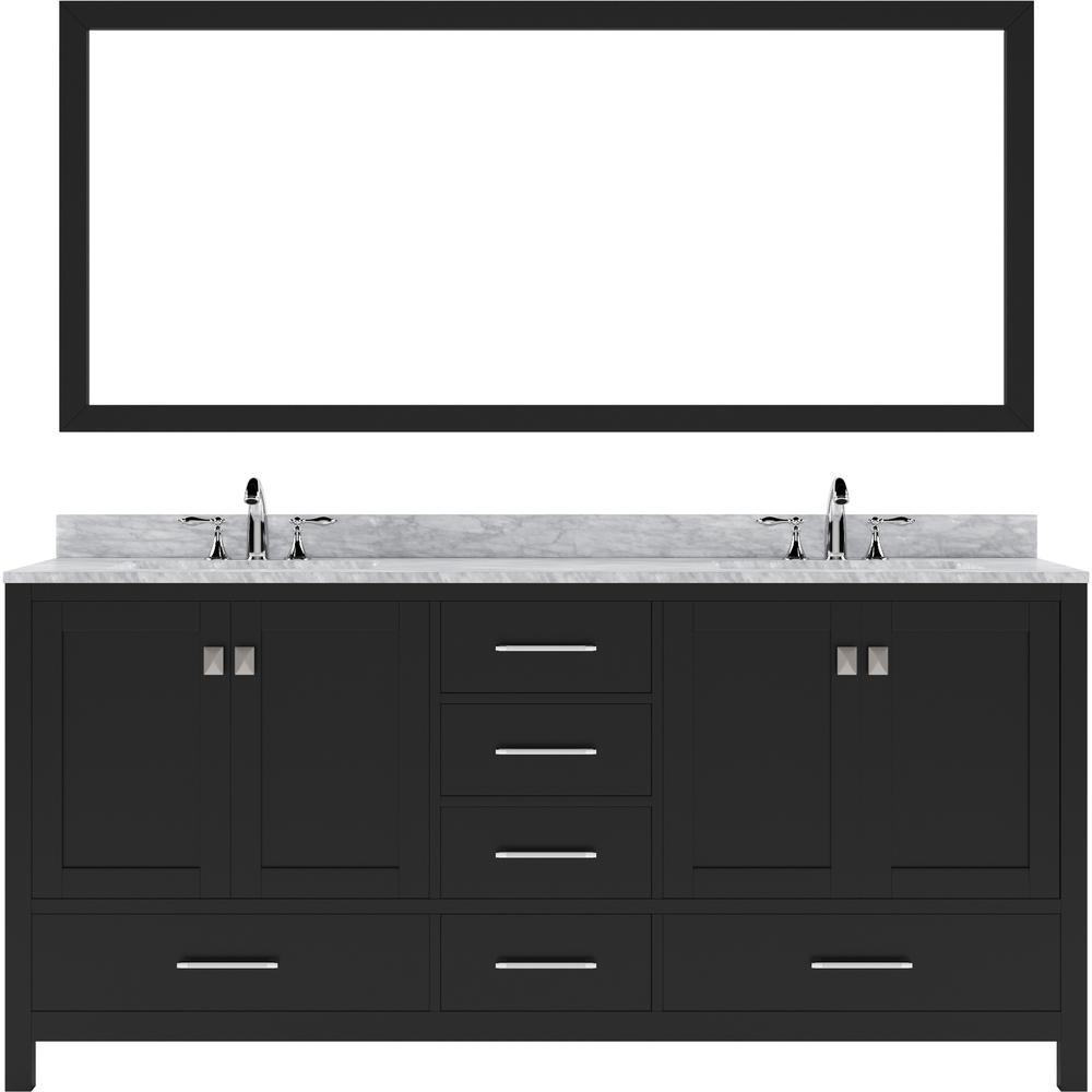 Caroline Avenue 72" Vanity in Espresso with Top and Sinks and Mirror GD-50072-WMSQ-ES