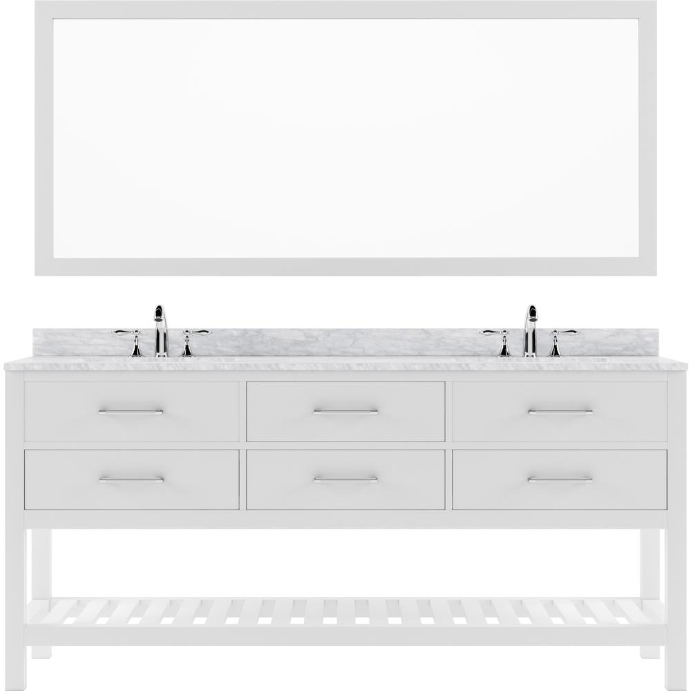 Caroline Estate 72" Vanity in White with Top and Sinks and Mirror MD-2272-WMSQ-WH-010