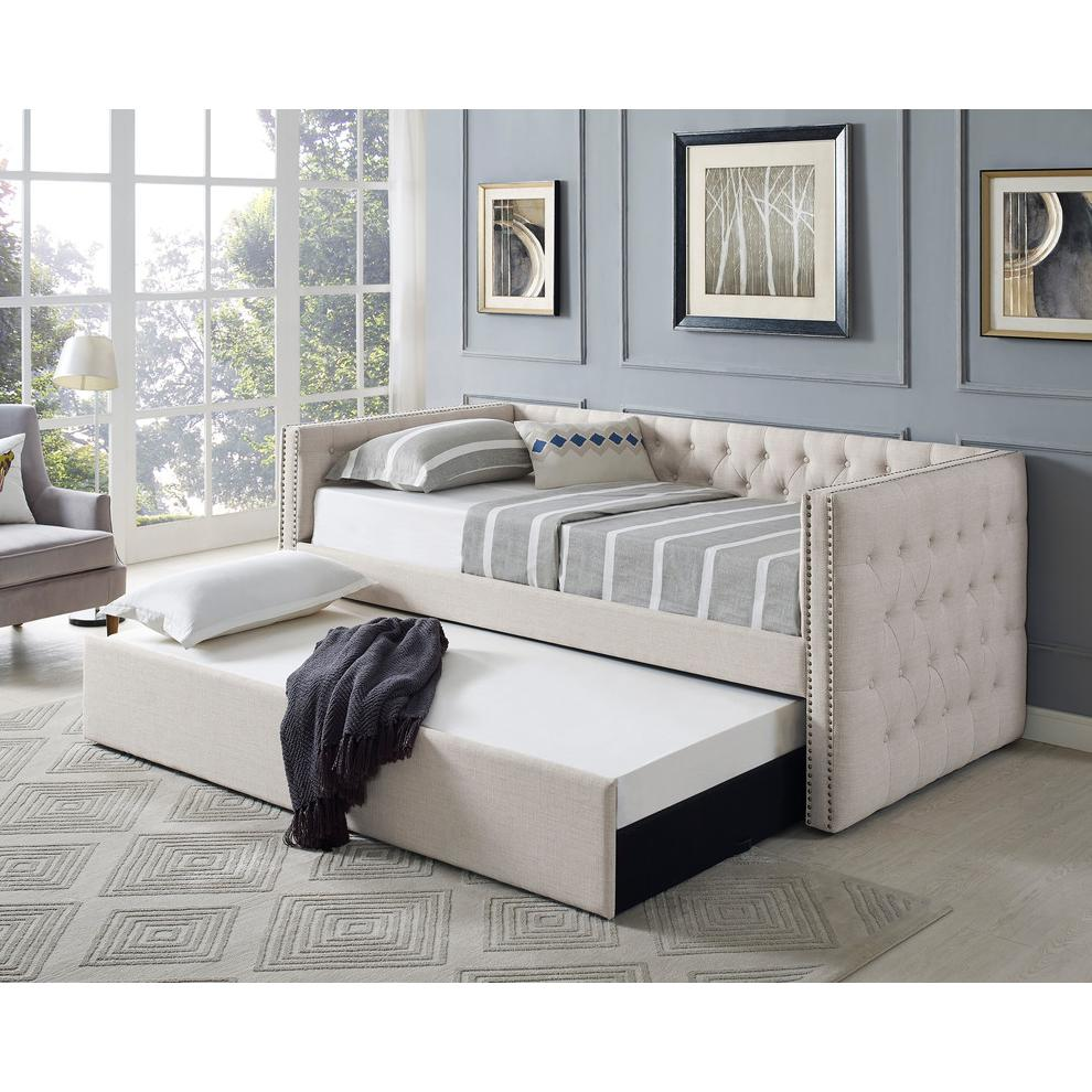 Twin Tufted Nailhead Daybed With Trundle