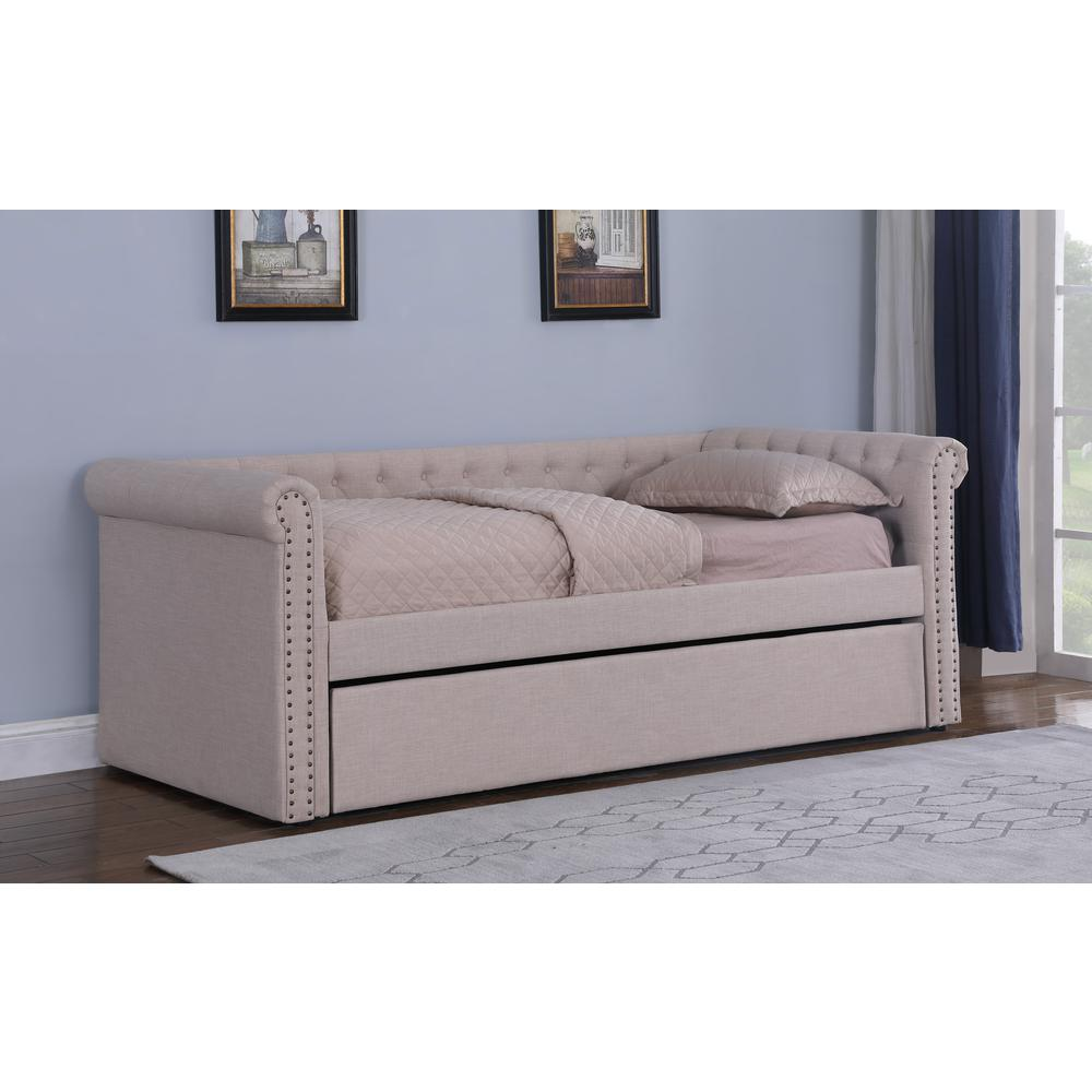 Grey Tufted Daybed with Trundle
