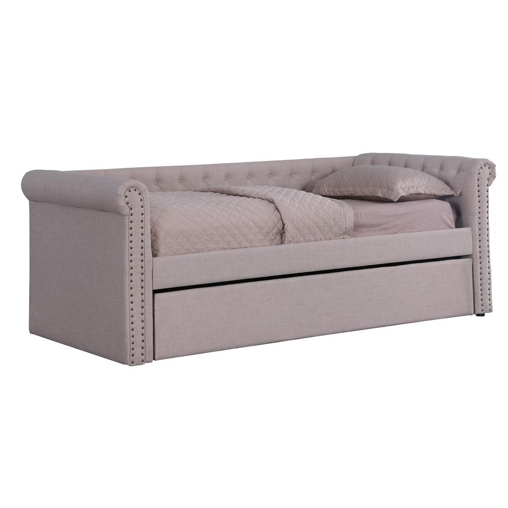 Beige Tufted Daybed with Trundle