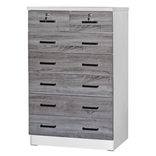 Better Home Products Cindy 7 Drawer Chest Wooden Dresser in Gray & White