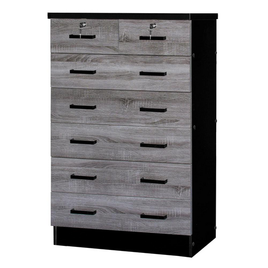 Better Home Products Cindy 7 Drawer Chest Wooden Dresser in Gray & Black