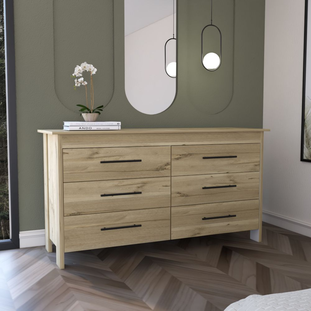 Paris 6 Drawer Double Dresser, Four Legs, Superior Top