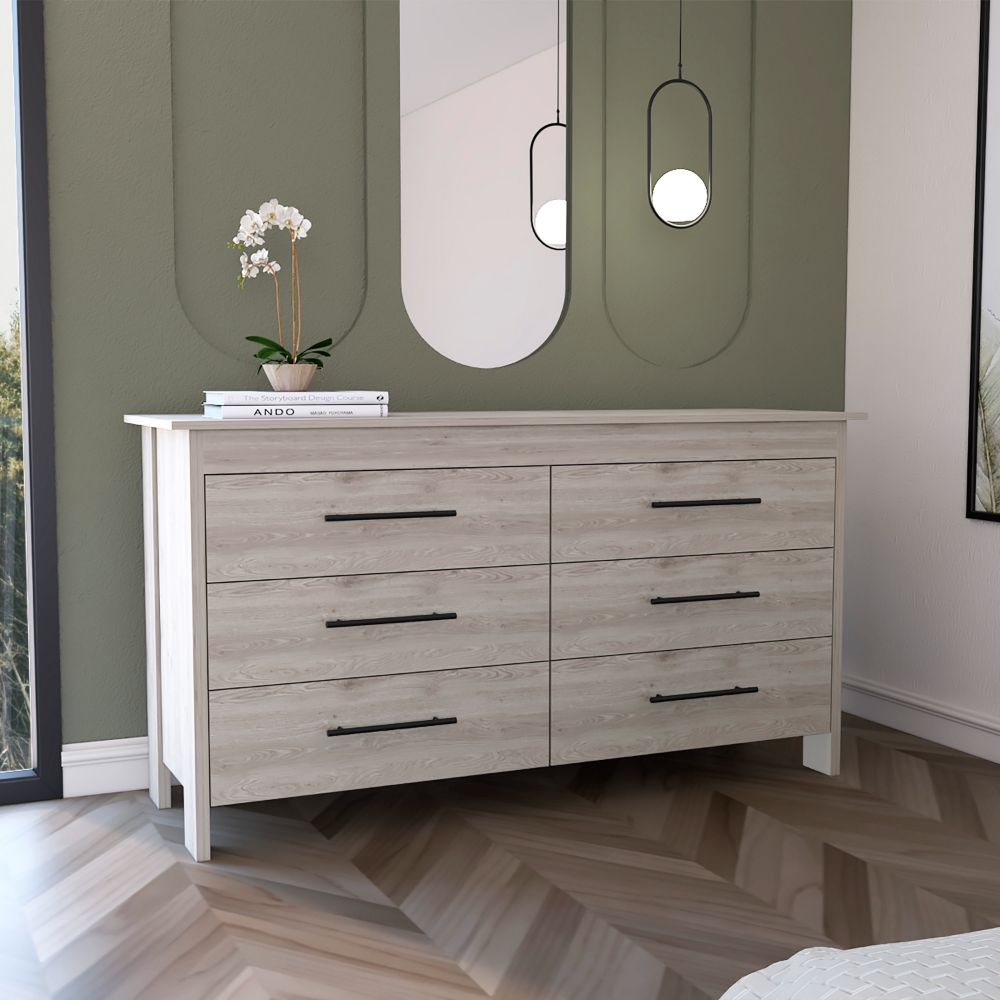 Paris 6 Drawer Double Dresser, Four Legs, Superior Top