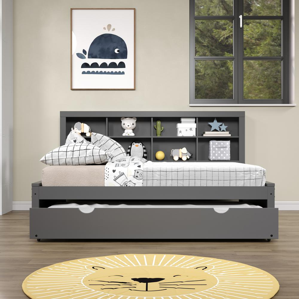 FULL BOOKCASE DAYBED WITH TRUNDLE DARK GREY