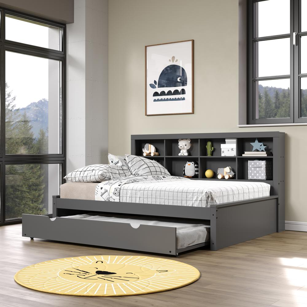 FULL BOOKCASE DAYBED WITH TRUNDLE DARK GREY