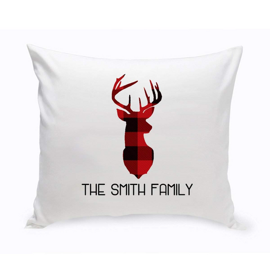 Red & Black Plaid Deer Throw Pillow