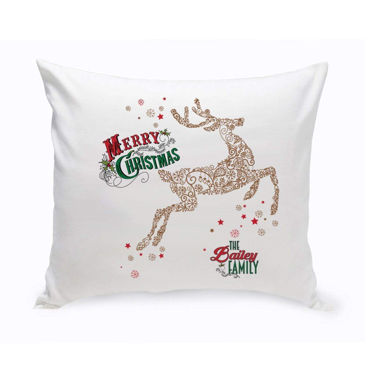Personalized Vintage Deer Holiday Throw Pillow
