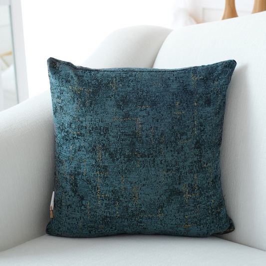 Decorative Chenille Throw Pillow in Denim Blue and Gold