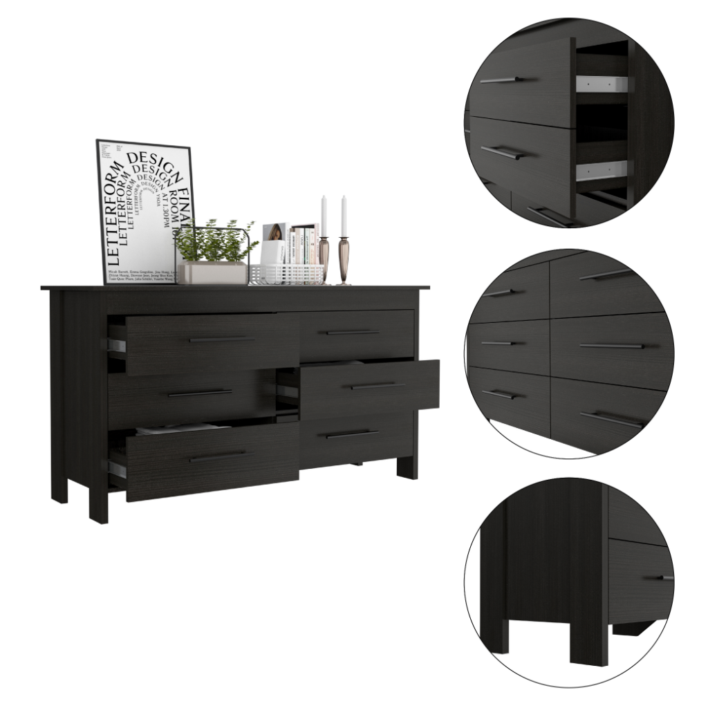 Paris 6 Drawer Double Dresser, Four Legs, Superior Top