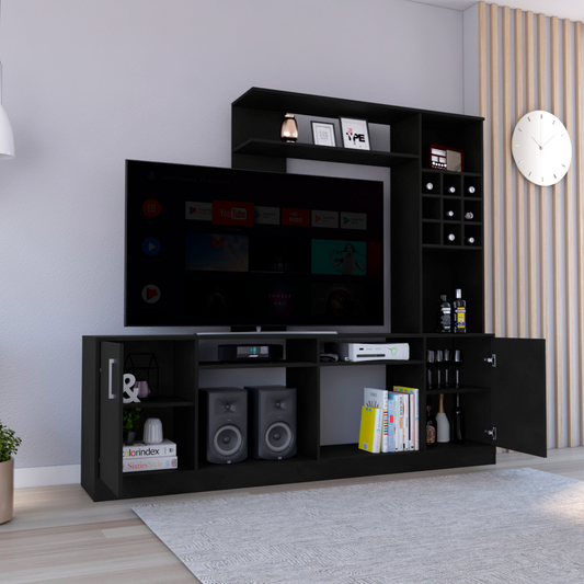 King Entertainment Center for TV´s up 60", Double Door Cabinet, Storage Spaces, Six External Shelves