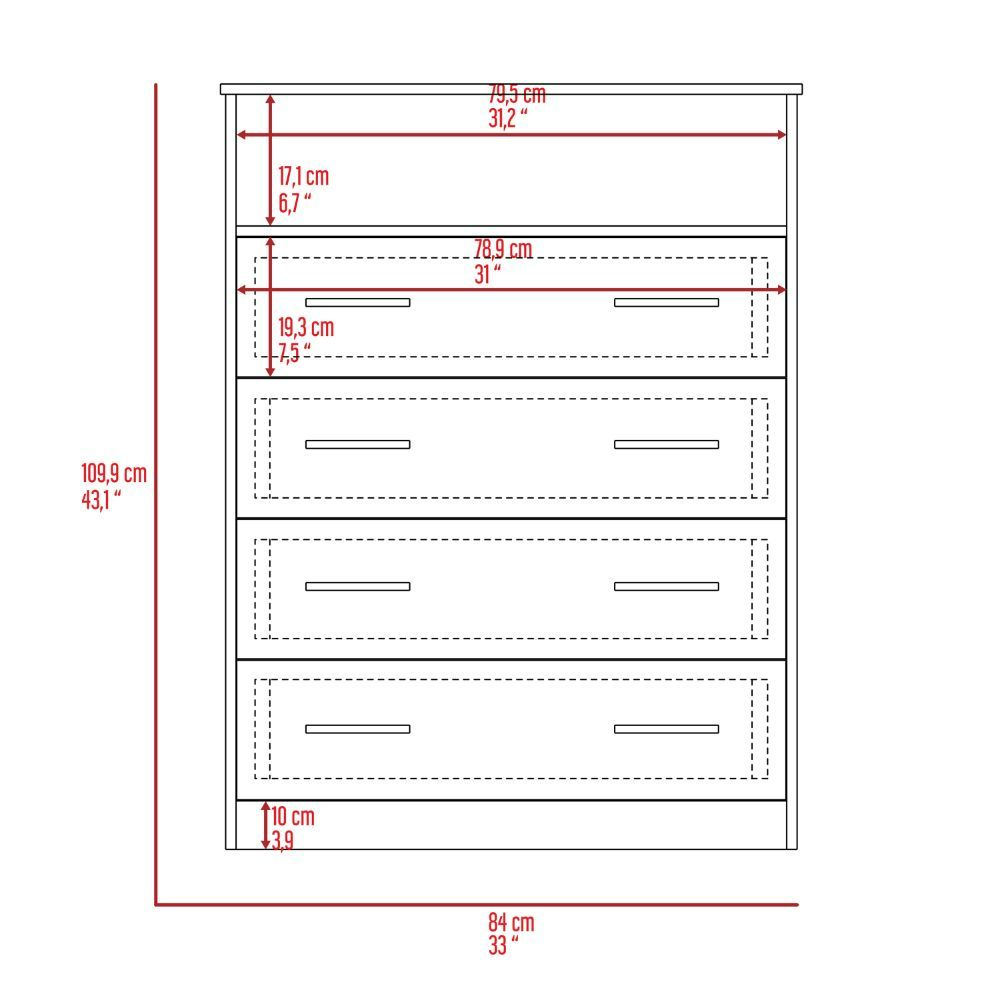 Serbian Four Drawer Dresser, Superior Top, One Open Shelf